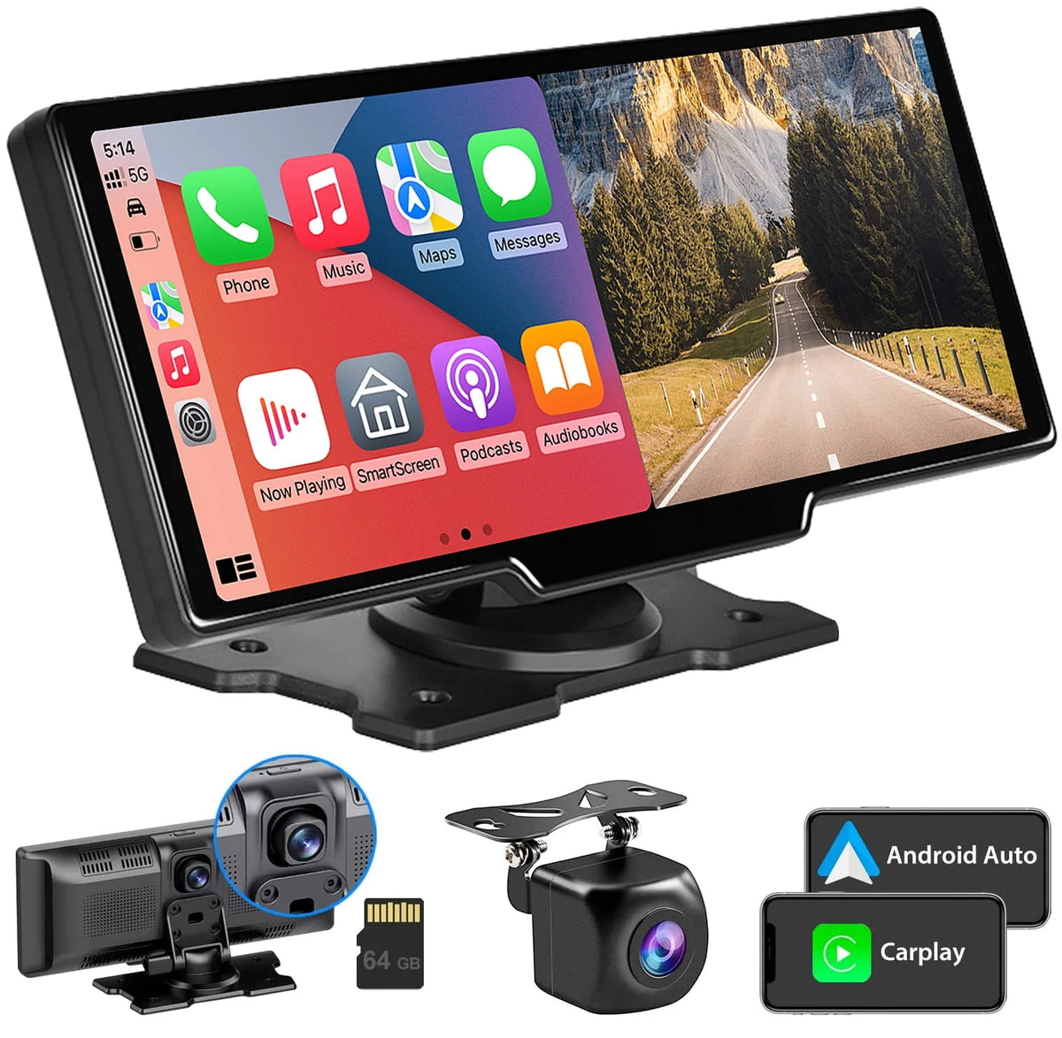 9.3 Portable Car Stereo with 2.5K Dash Cam and Backup Camera F10916
