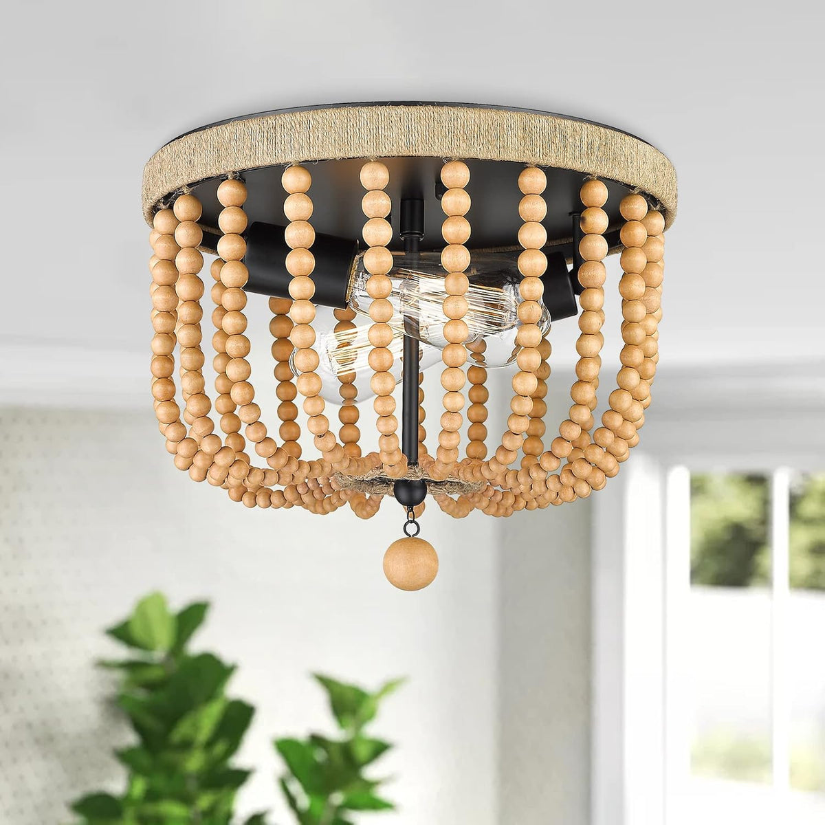 Wood Beaded Ceiling Light F629