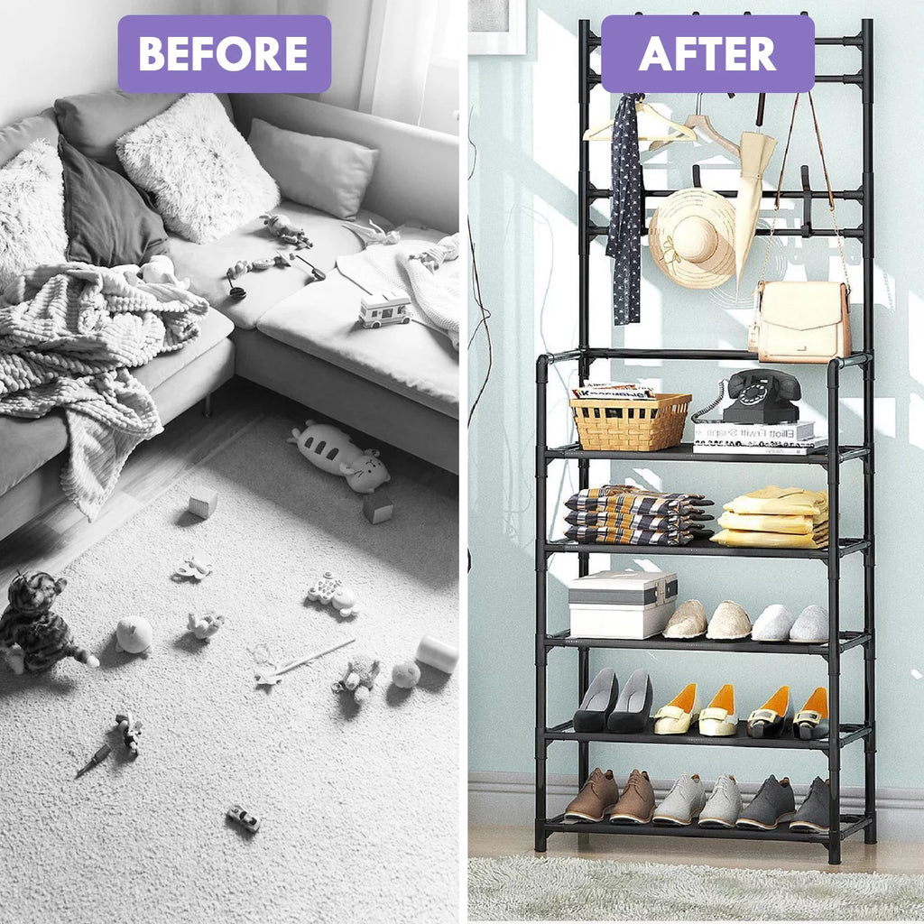 Coat Rack Stand with 5 Shelves Storage Black A1718