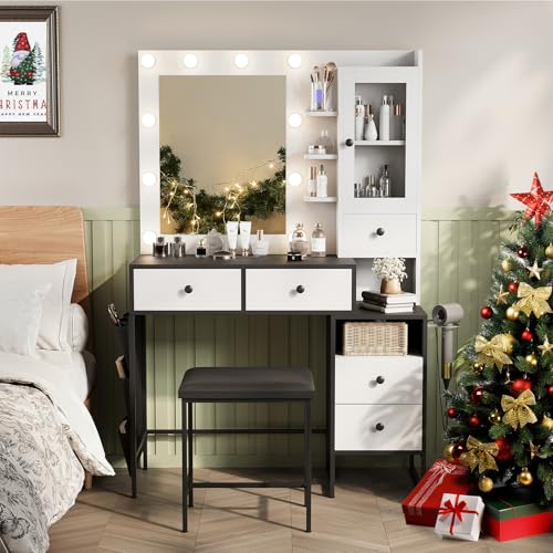 White Makeup Vanity Desk with Mirror and Lights C2734