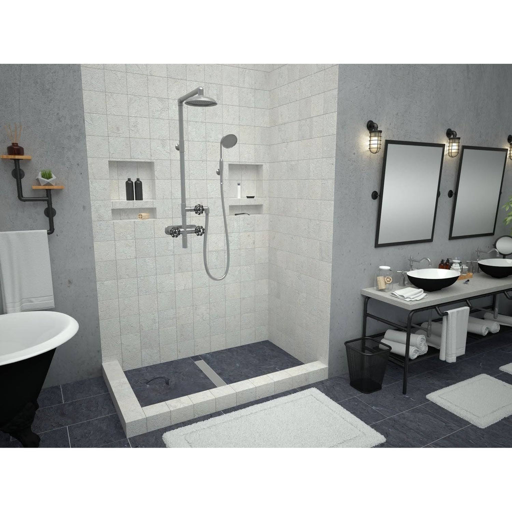 Double Curb Shower Pan with Center Trench Drain L304