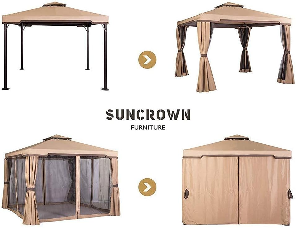 Beige 10 x 10 FT Outdoor Patio Gazebo with Mosquito Netting Z640337