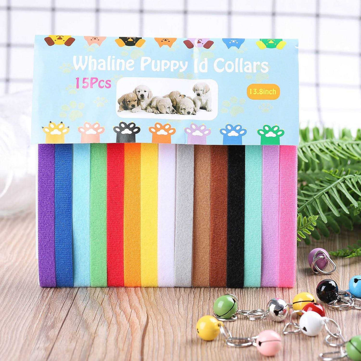 15 Pc Double Sided Plush Puppy Id Collars with Bells B602