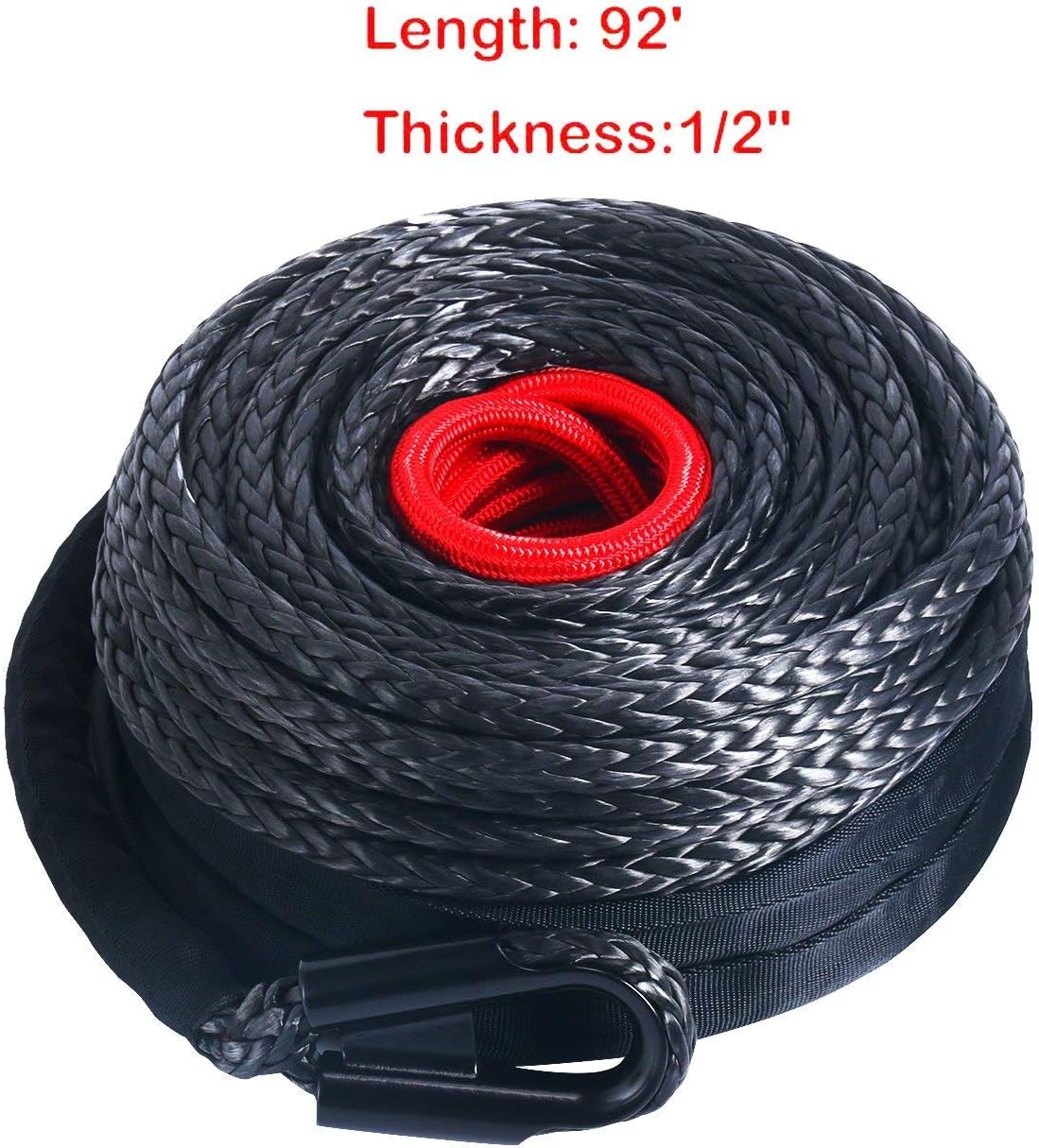 Black Synthetic Winch Rope Cable with Protective Sleeve, 22000lbs, Pack of 2 L44266