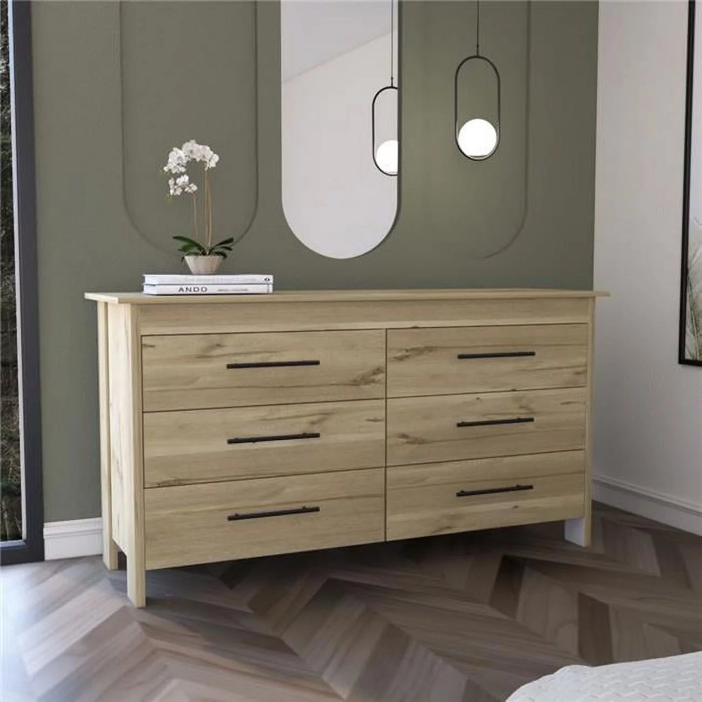 Light Oak White 6 Drawer Double Dresser O7749