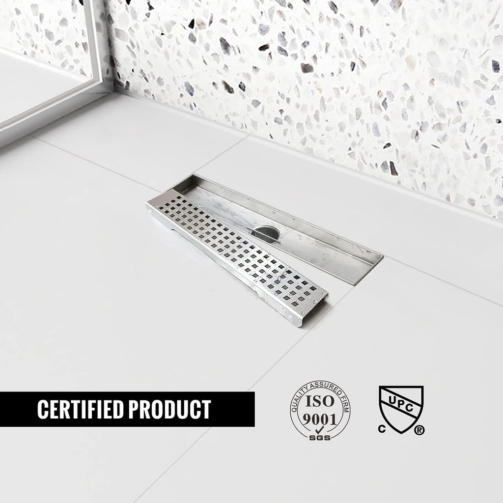 Brushed 304 Stainless Steel 12 inch Linear Shower Drain with Removable Grid Panel E741686