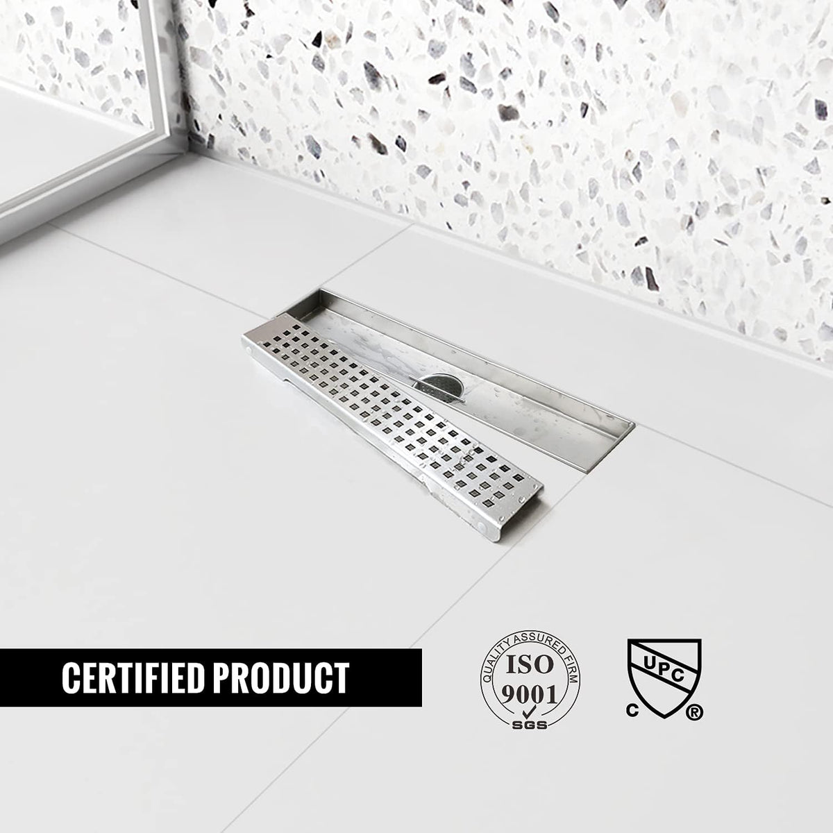 Brushed 304 Stainless Steel 12 inch Linear Shower Drain with Removable Grid Panel E741686