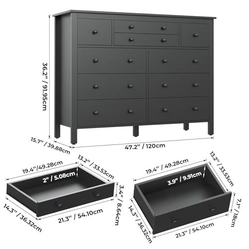 Black 10 Drawer Wood Dresser C8814