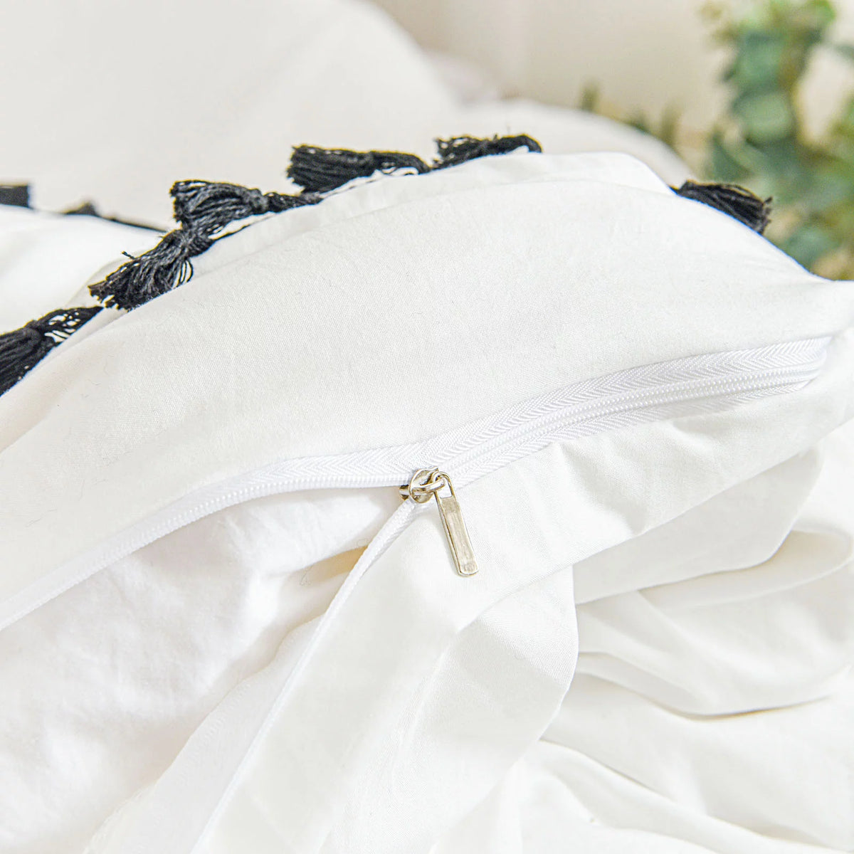 White Black Tassel King Duvet Cover Set Y3165