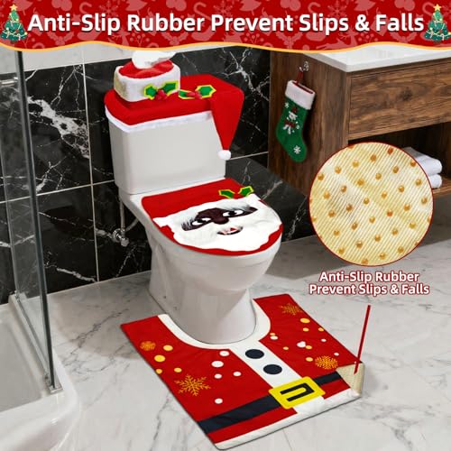 Black 4 Pcs Christmas Toilet Seat Cover Set L7515