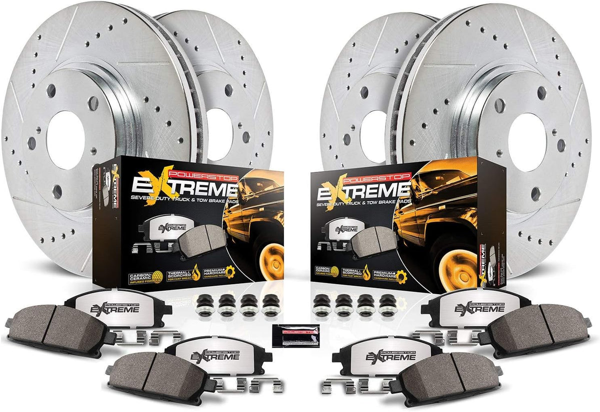 Carbon Fiber Ceramic Brake Pads and Drilled Slotted Brake Rotors F3287