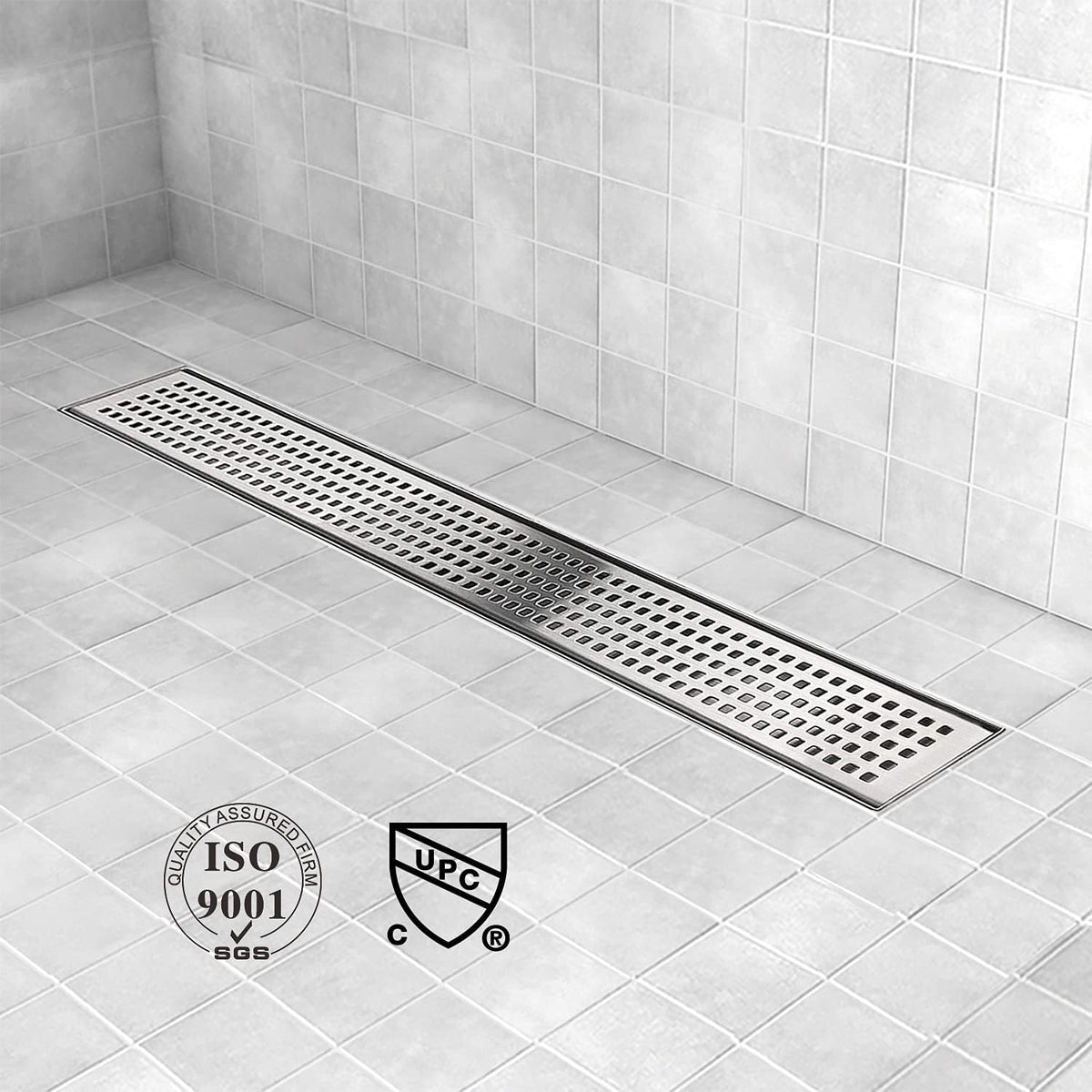 Brushed 304 Stainless Steel 12 inch Linear Shower Drain with Removable Grid Panel E741686