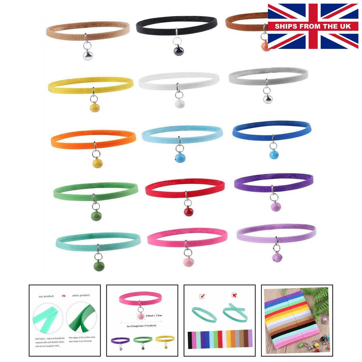 15 Pc Double Sided Plush Puppy Id Collars with Bells B602