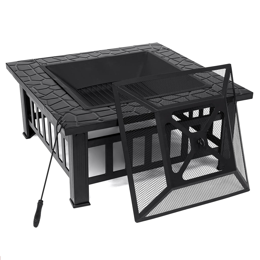 32 inch Square Metal Fire Pit Table with Cover I662879