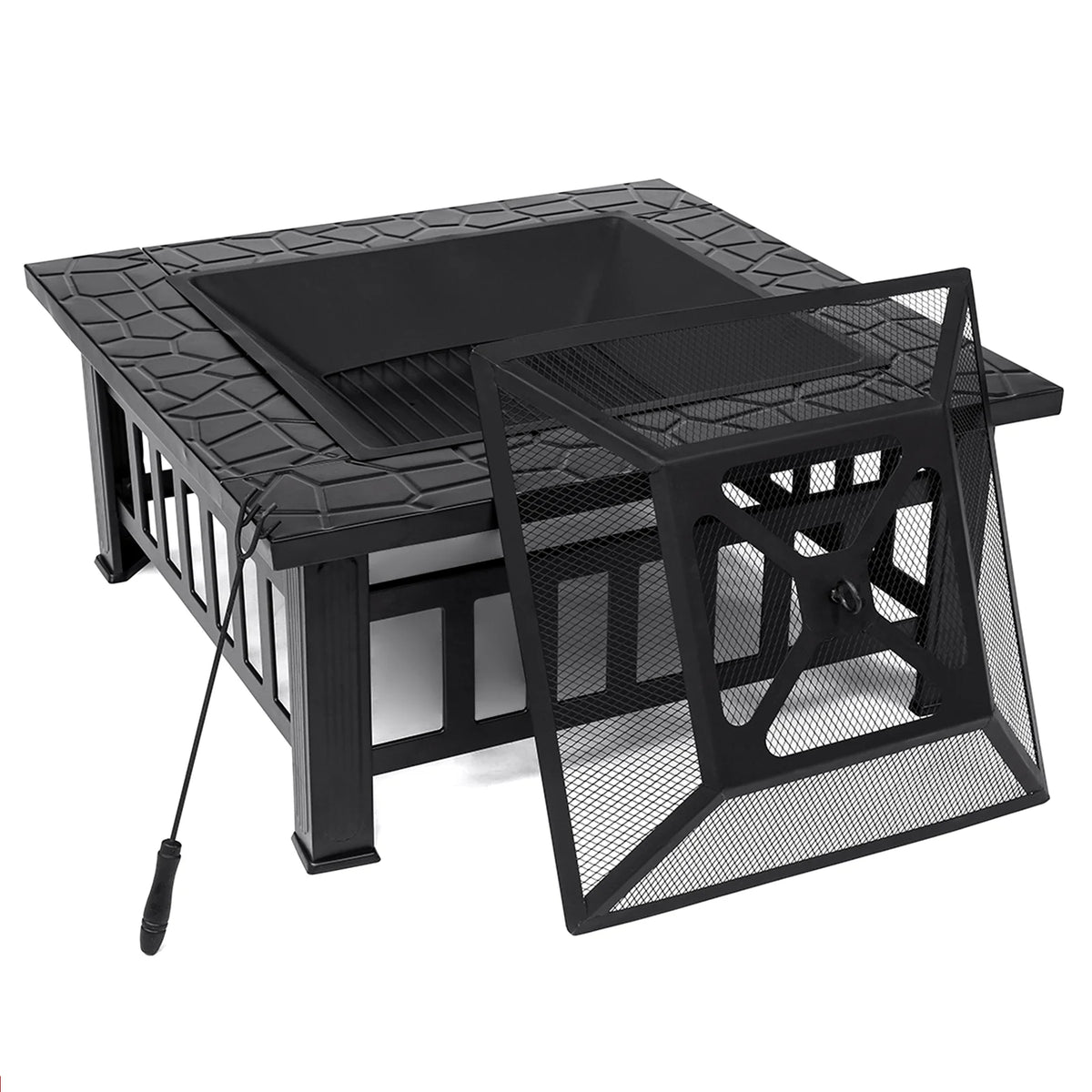 32 inch Square Metal Fire Pit Table with Cover I662879