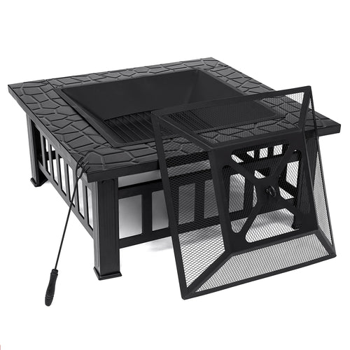 32 inch Square Metal Fire Pit Table with Cover I662879