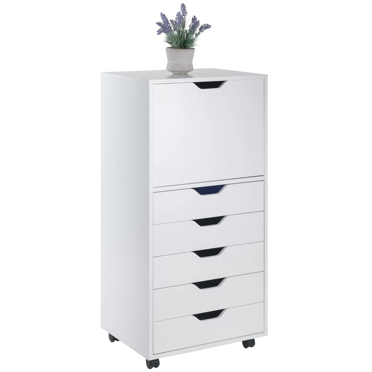 White 5 Drawer Rolling Wood Dresser E12318