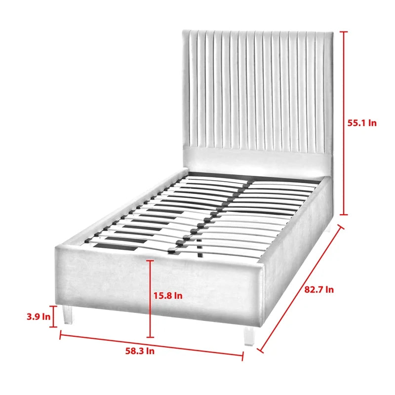 Velvet Full Platform Bed Slate Blue W400593