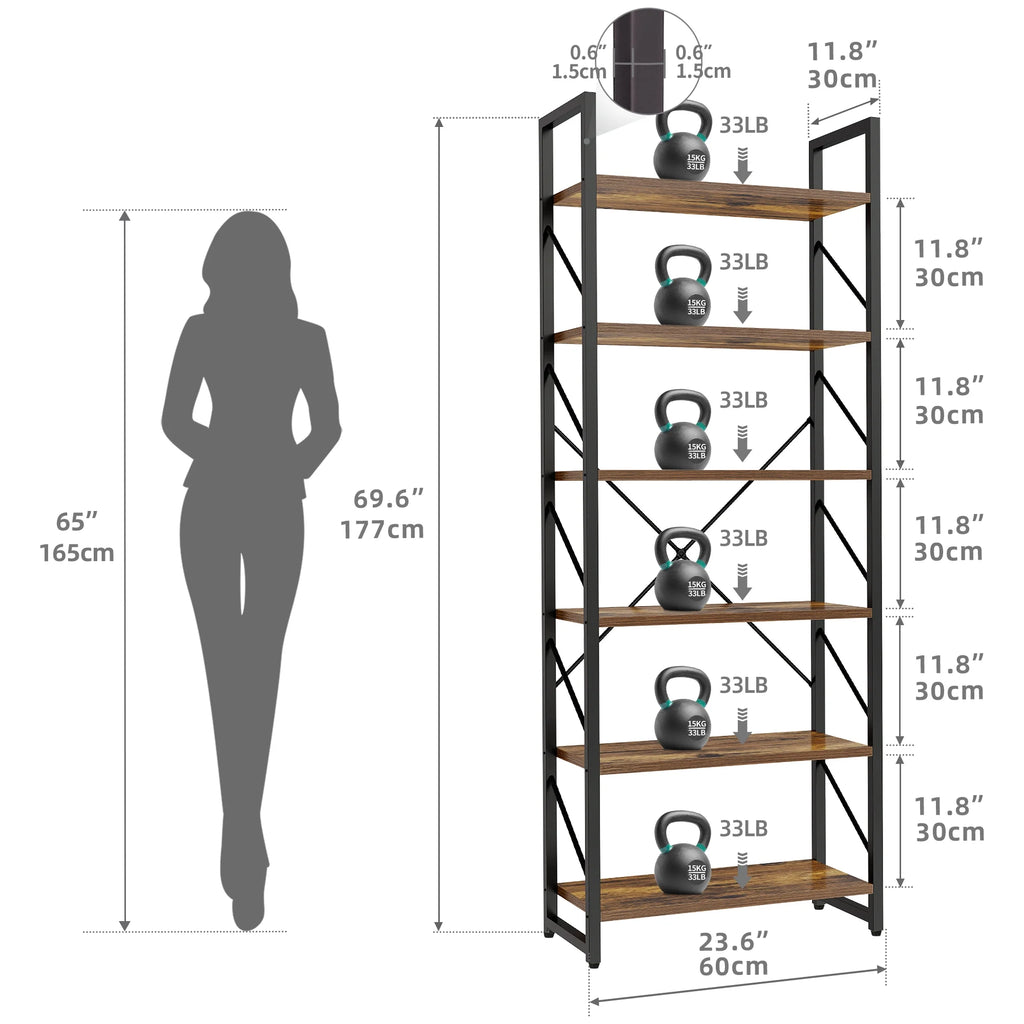 6 Tiers 69 inch Freestanding Bookshelf Black & Brown Q801862