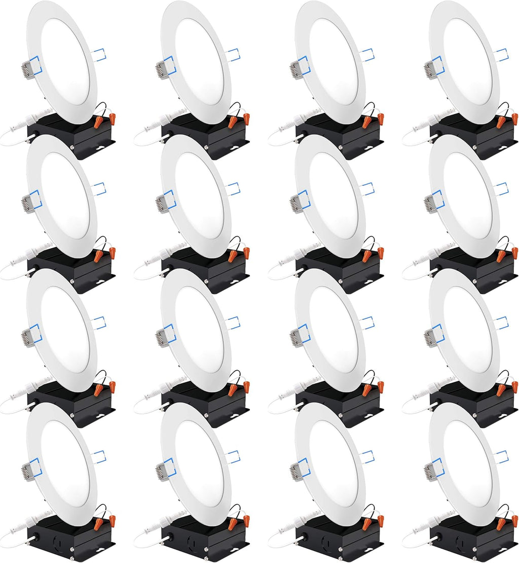 16 Pack 4 Inch Ultra Thin LED Recessed Ceiling Lights, 3000K Warm White, Dimmable 10W, 650 LM, Smooth Trim Damp Rated X373027