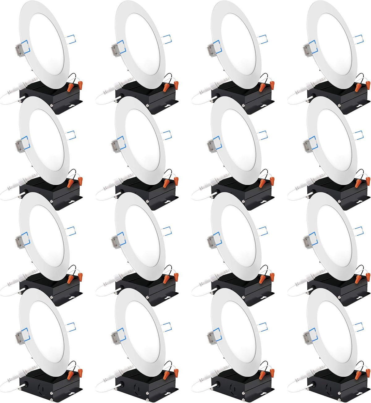16 Pack 4 Inch Ultra Thin LED Recessed Ceiling Lights, 3000K Warm White, Dimmable 10W, 650 LM, Smooth Trim Damp Rated X373027
