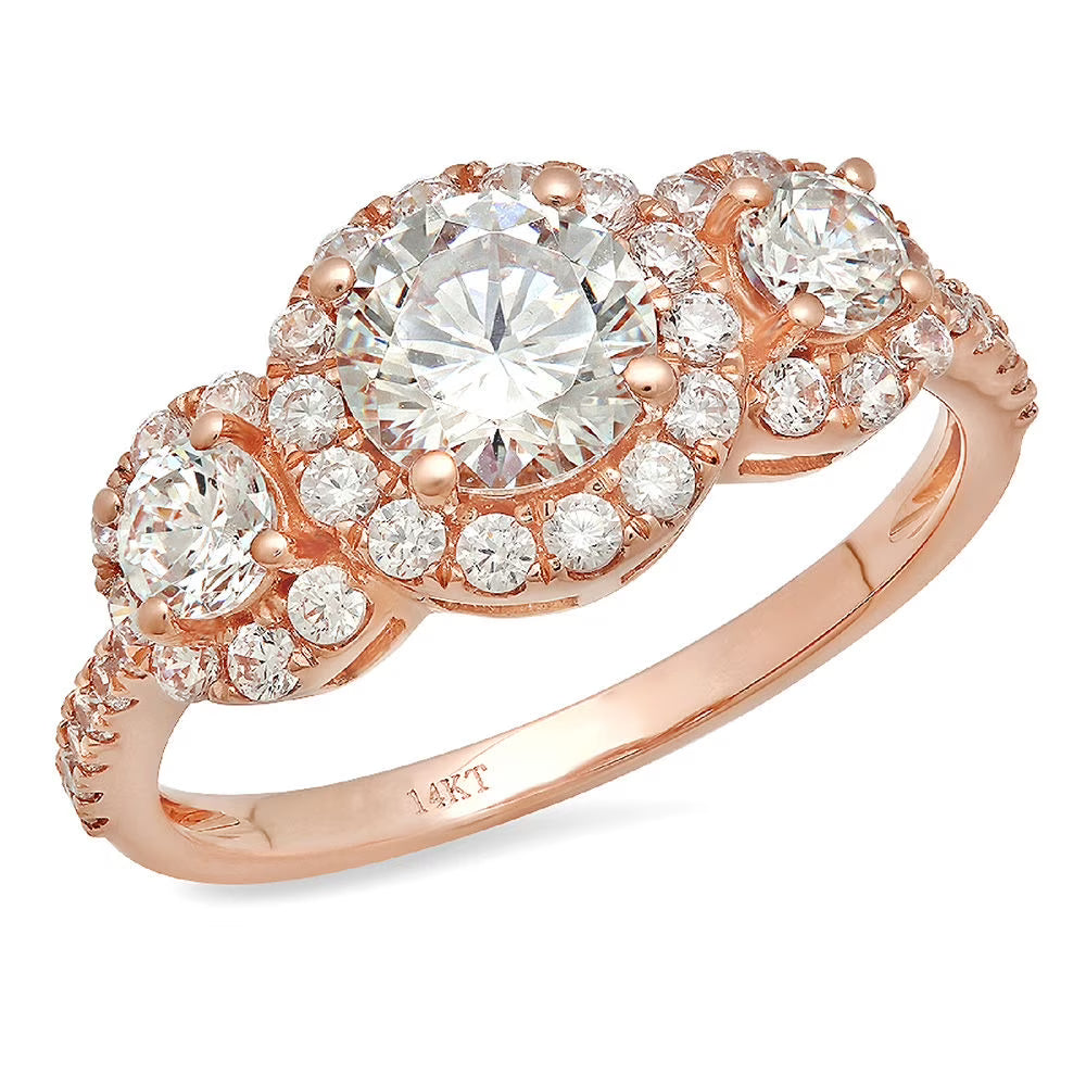 18K Rose Gold Three-Stone Diamond Engagement Ring size 3.5 L2021