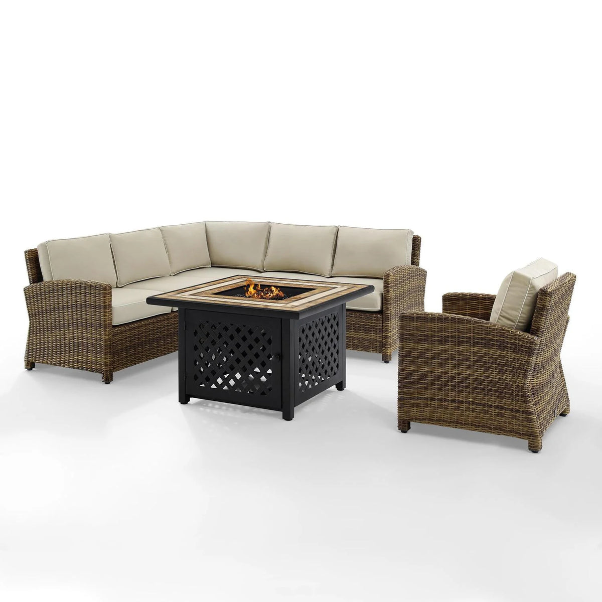 5Pc Outdoor Wicker Sectional Set Sangria/Weathered Brown C676