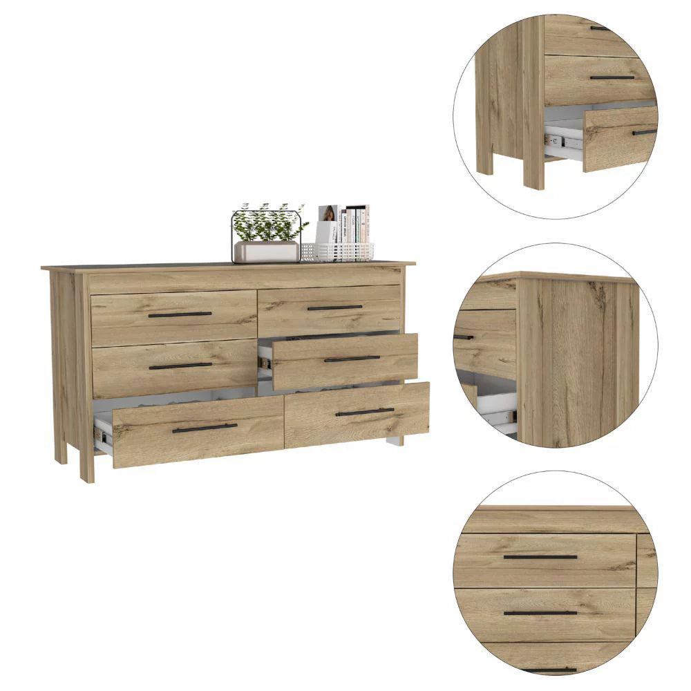 Light Oak White 6 Drawer Double Dresser O7749