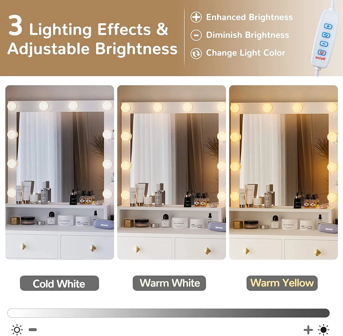 White Makeup Vanity with Lights and 5 Drawers V874