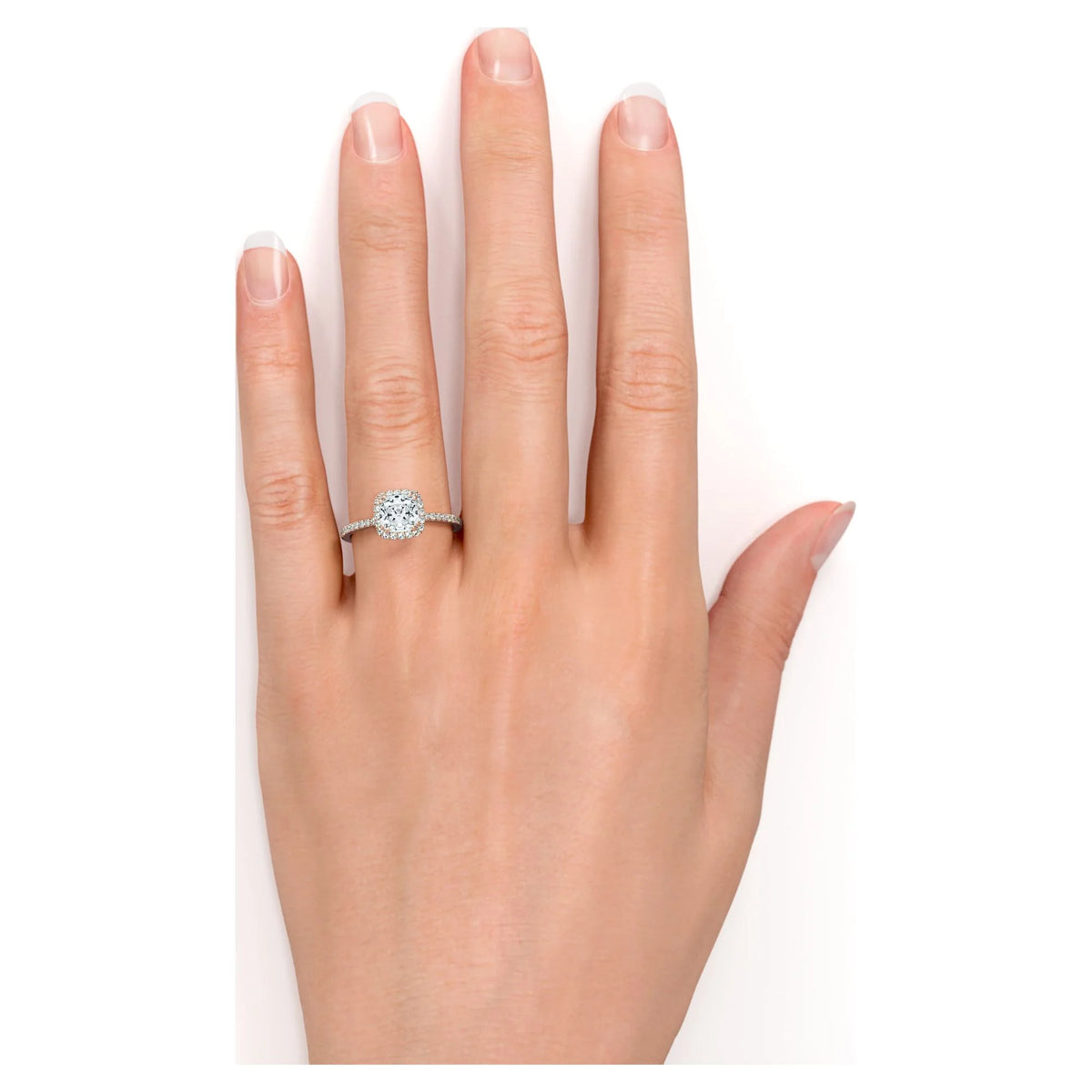 18k Rose Gold Over Silver Cushion Cut Moissanite Halo Engagement Ring K845743