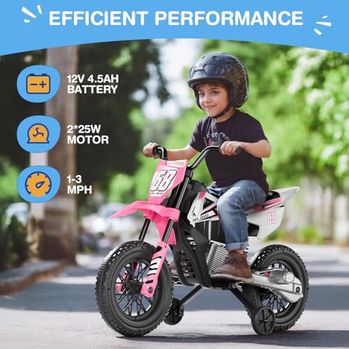 12V Kids Motorcycle with Training Wheels W74164
