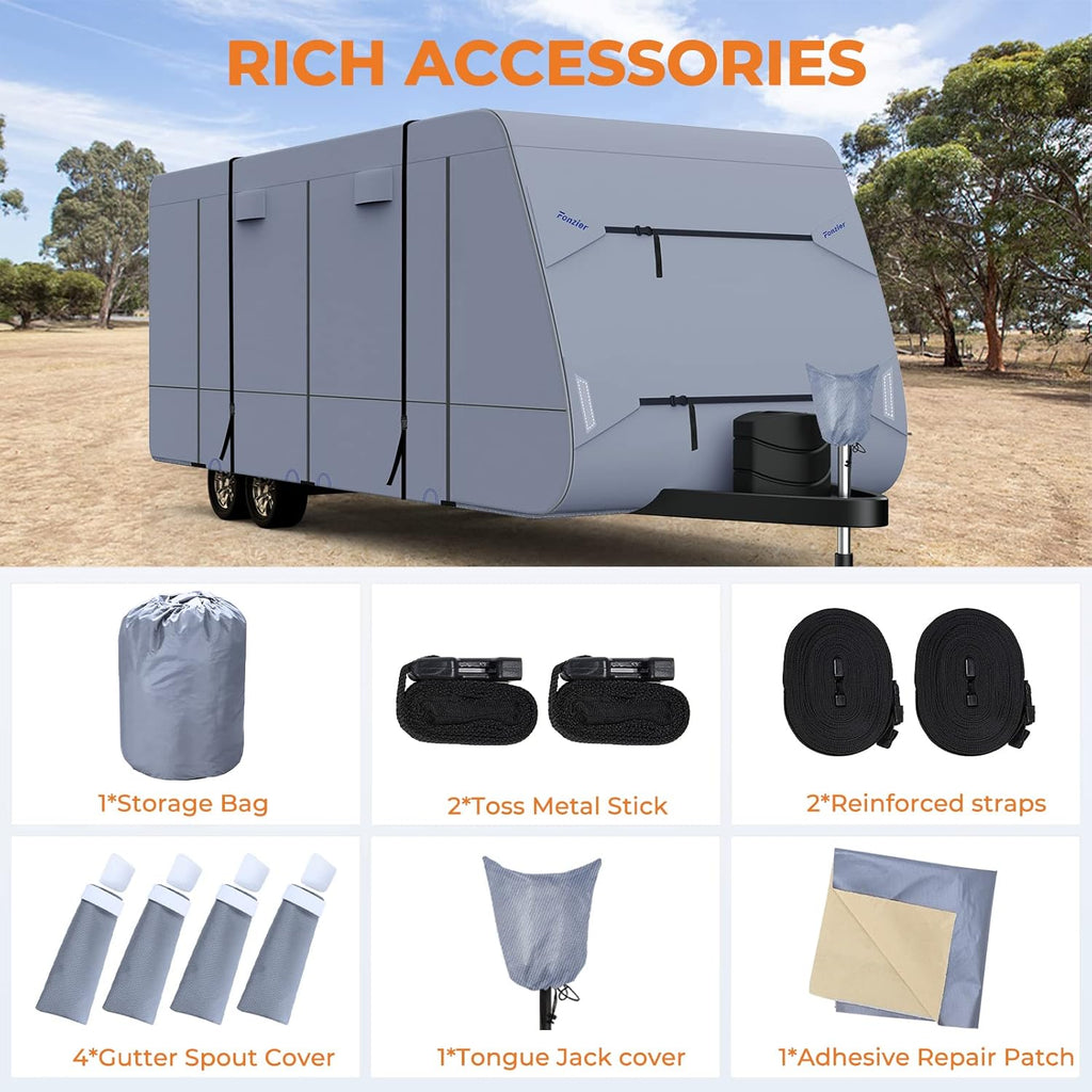Waterproof Travel Trailer RV Cover with 4 Gutter Spout Covers B911