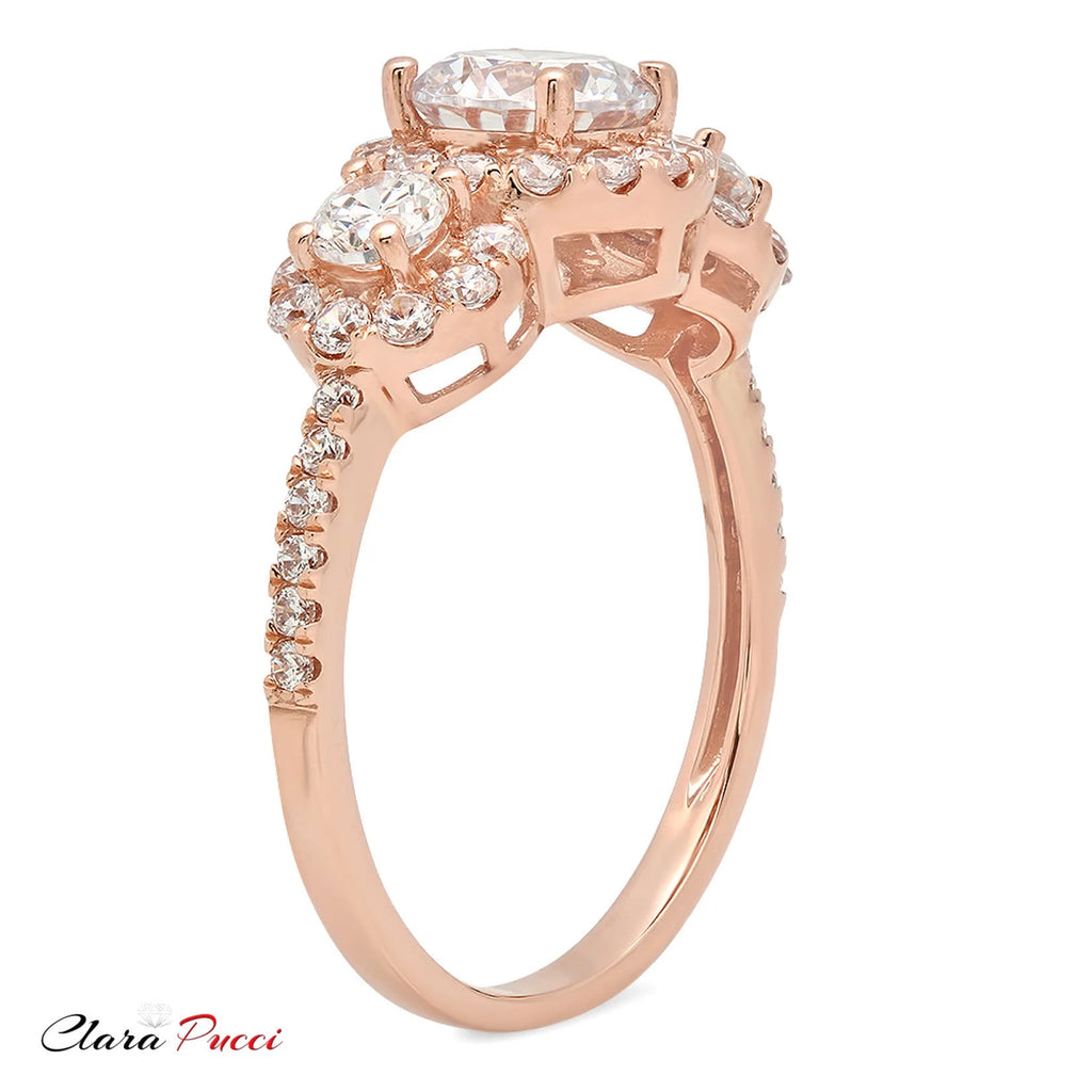 18K Rose Gold Three-Stone Diamond Engagement Ring size 3.5 L2021