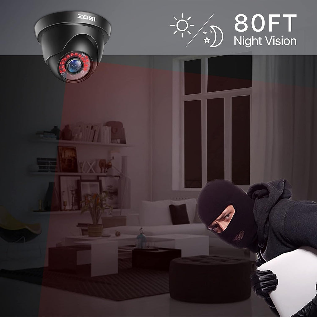 4 Pack 2MP 1080p HD-TVI Black Dome Security Camera with 80ft Night Vision T482