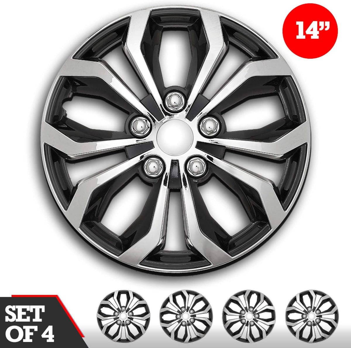 Set of 4 Chrome and Black ABS Hubcaps N162731