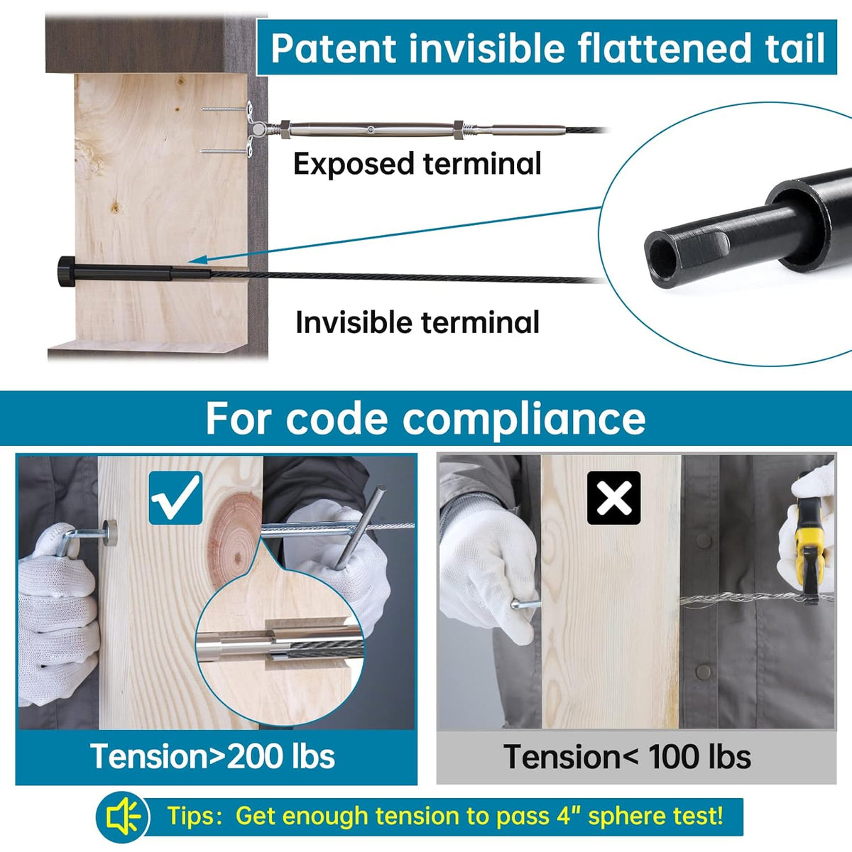 Black Invisible Cable Railing Kit 1/8 T316 Stainless Steel S761
