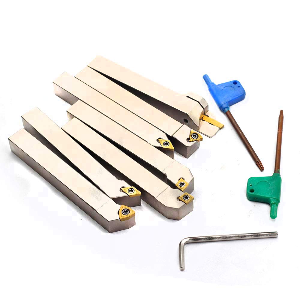 1/2 Shank 7 Pieces Set Indexable Lathe Turning Tool Holder, Nickel Plated Metal Cutting Tools, Pack of 2 F5829