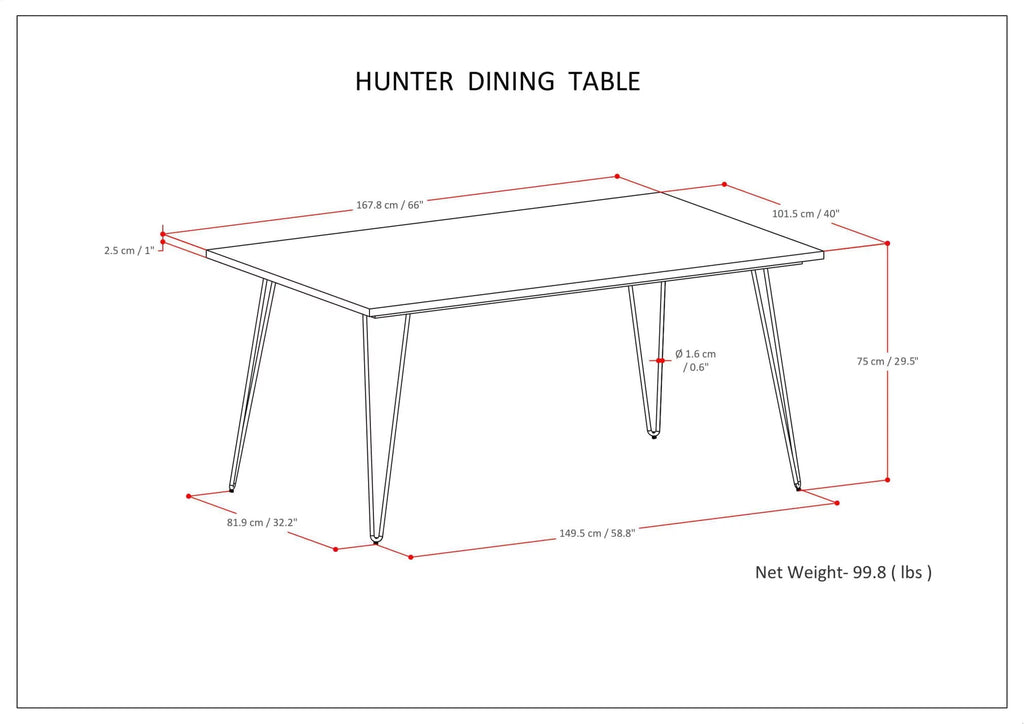 Solid Mango Wood and Metal 66 inch x 40 inch Rectangle Dining Table U406