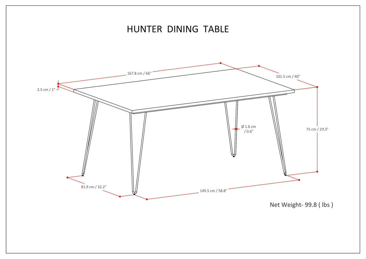 Solid Mango Wood and Metal 66 inch x 40 inch Rectangle Dining Table U406