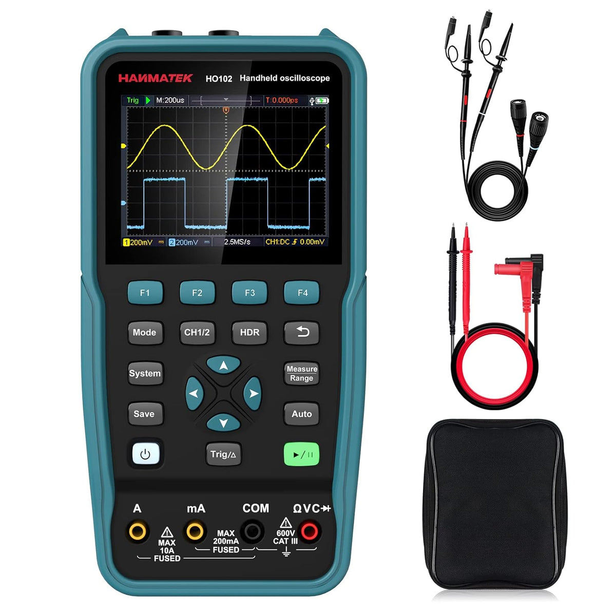 Handheld Digital Oscilloscope 100Mhz Bandwidth 2 Channels 3.5TFT Mini Oscilloscope F7868