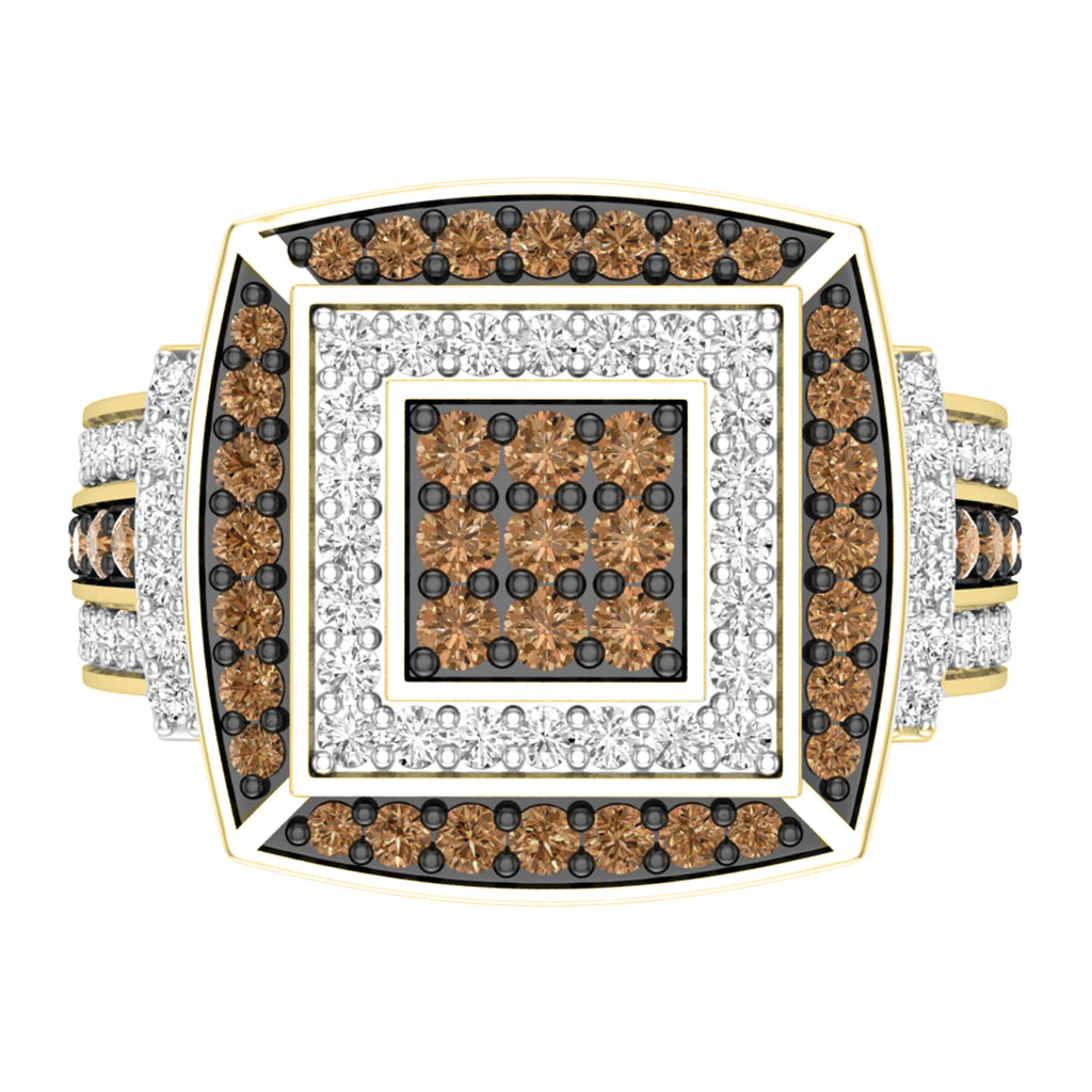 1.00 Carat Round Champagne & White Diamond Bridal Ring in 10K Yellow Gold, Size 5 H78992