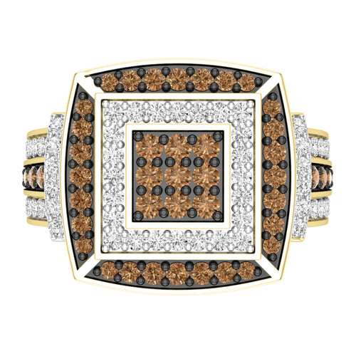 1.00 Carat Round Champagne & White Diamond Bridal Ring in 10K Yellow Gold, Size 5 H78992