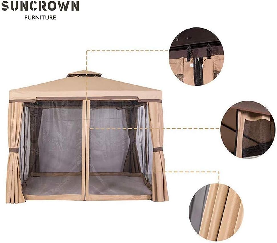 Beige 10 x 10 FT Outdoor Patio Gazebo with Mosquito Netting Z640337
