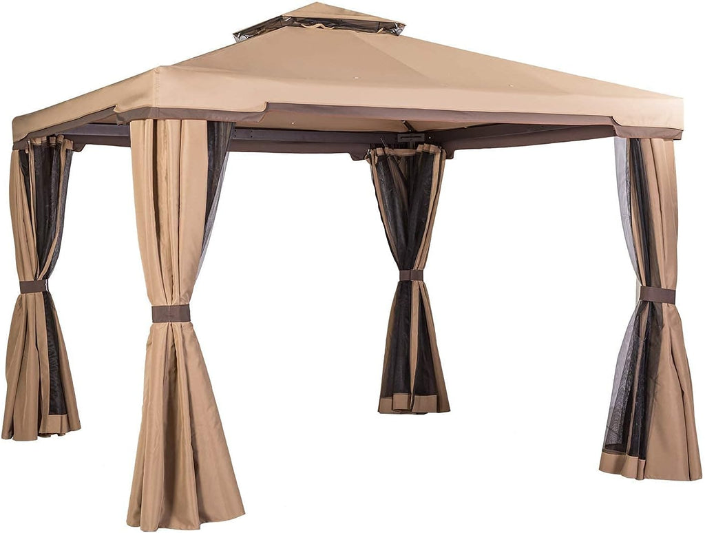 Beige 10 x 10 FT Outdoor Patio Gazebo with Mosquito Netting Z640337
