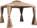 Beige 10 x 10 FT Outdoor Patio Gazebo with Mosquito Netting Z640337