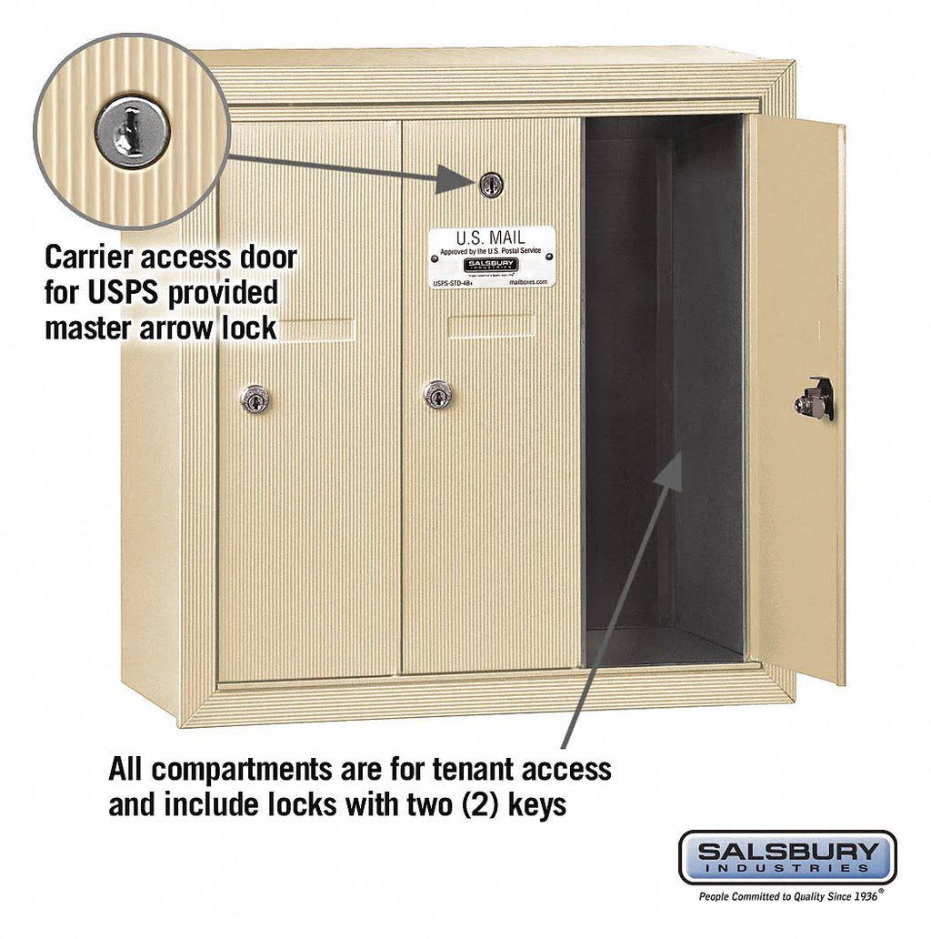 Vertical Mailbox - 3 Doors - Sandstone - Surface Mounted M6856