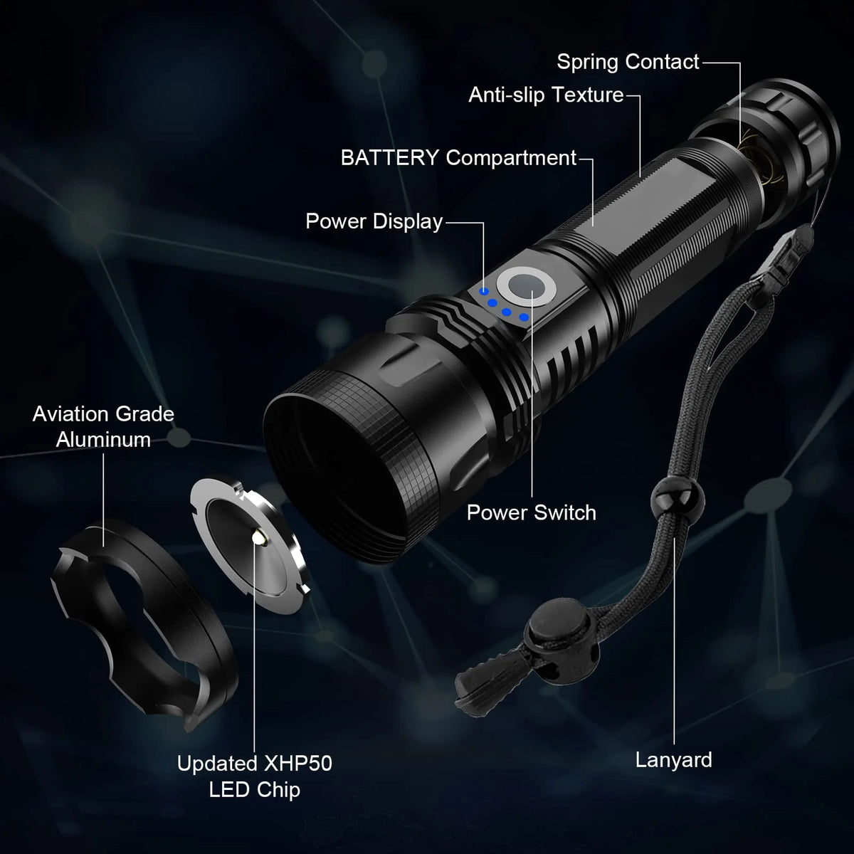 100000 High Lumens Usb Rechargeable Waterproof Flashlight K785