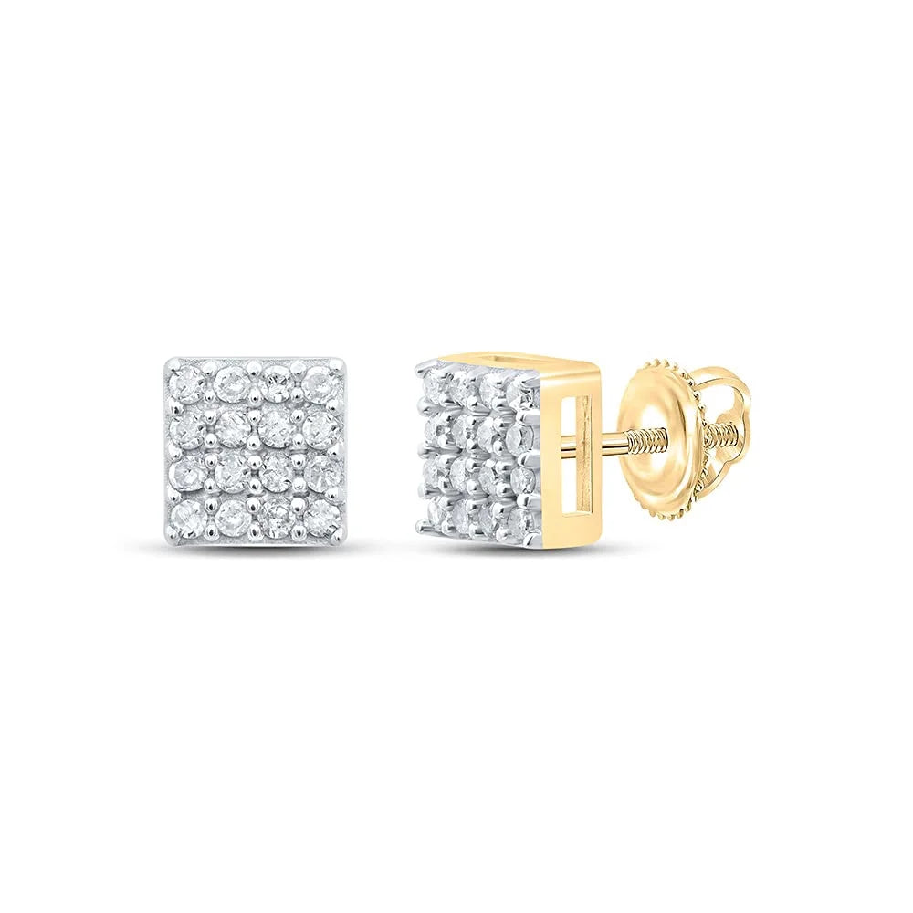 Yellow-tone Sterling Silver Round Diamond Square Earrings M229