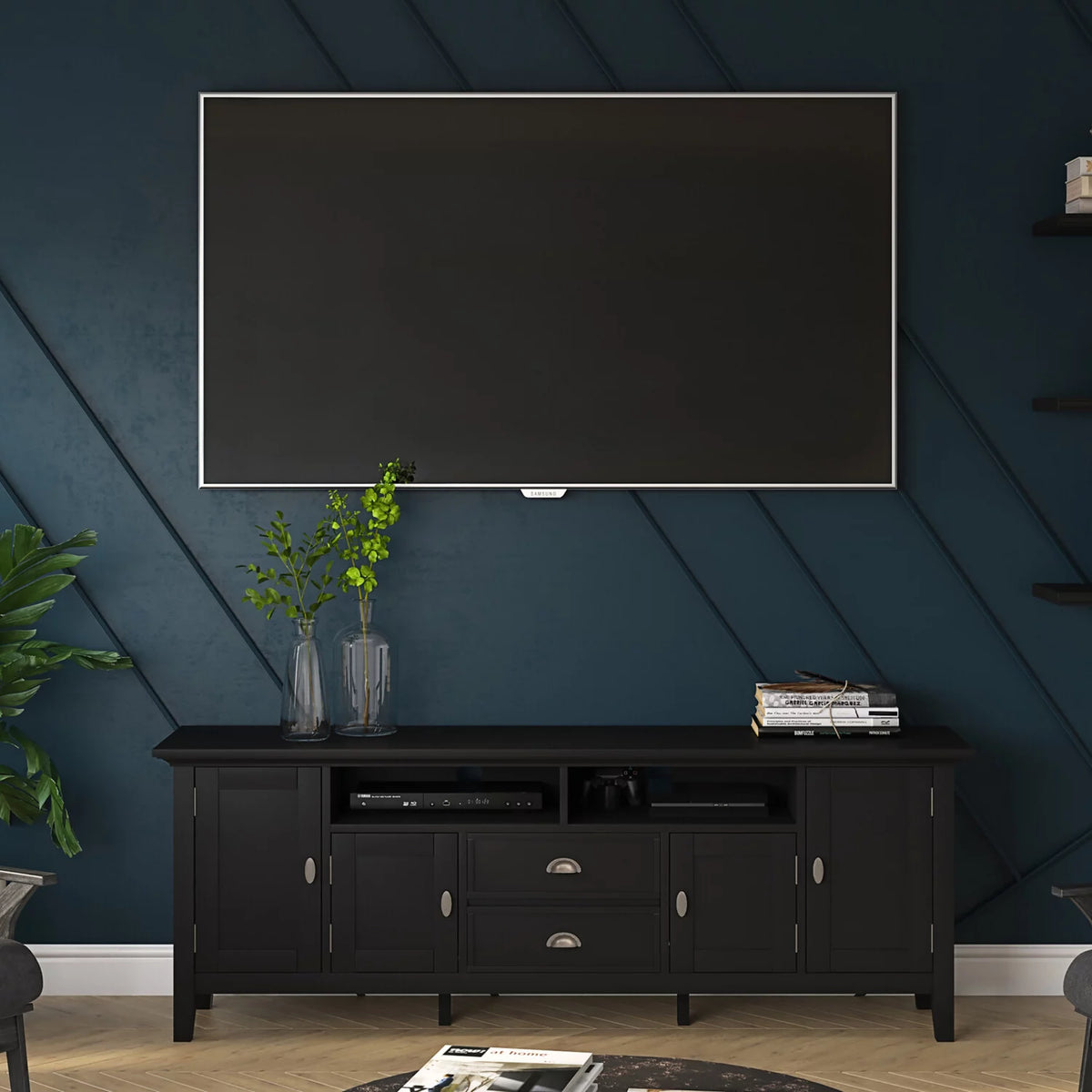 Black Wood 72 inch TV Media Stand R343997