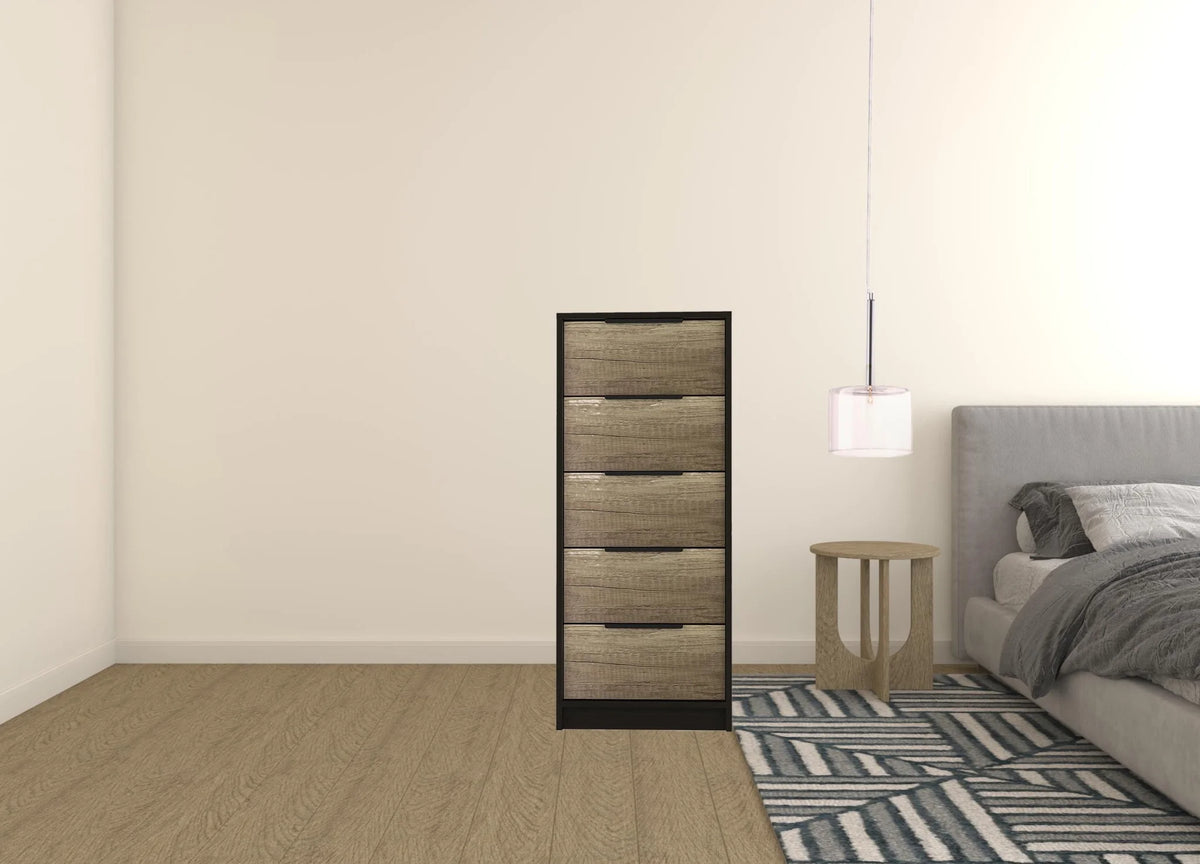 Black Light Oak 5 Drawer Wood Chest V31621